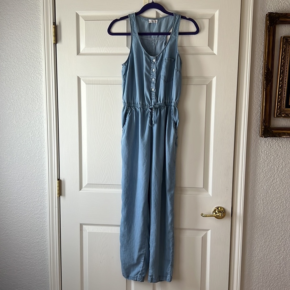 Japna Lyocell‎ Chambray Racerback Tank Jumpsuit, Size M